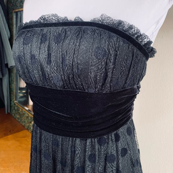 Kay Unger NY Size 6 Lace Velvet Polka Strapless Maxi Dress Black Party Cocktail - Picture 5 of 12